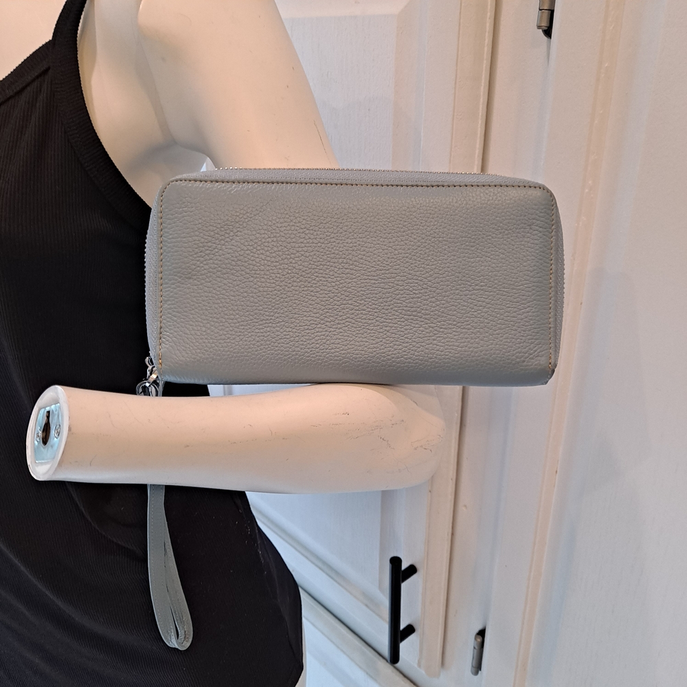 Elegant Blue Gray Dante Capelli Women's Leather Zip Around Wallet